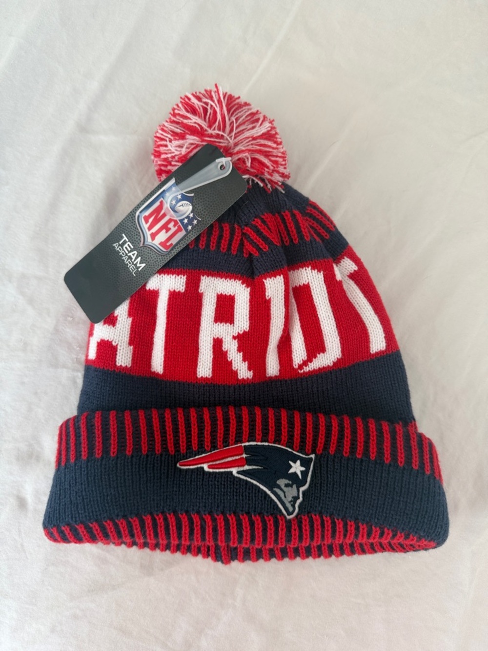 NFL New England Patriots Kids Knit Pom Beanie - Navy, Red & White